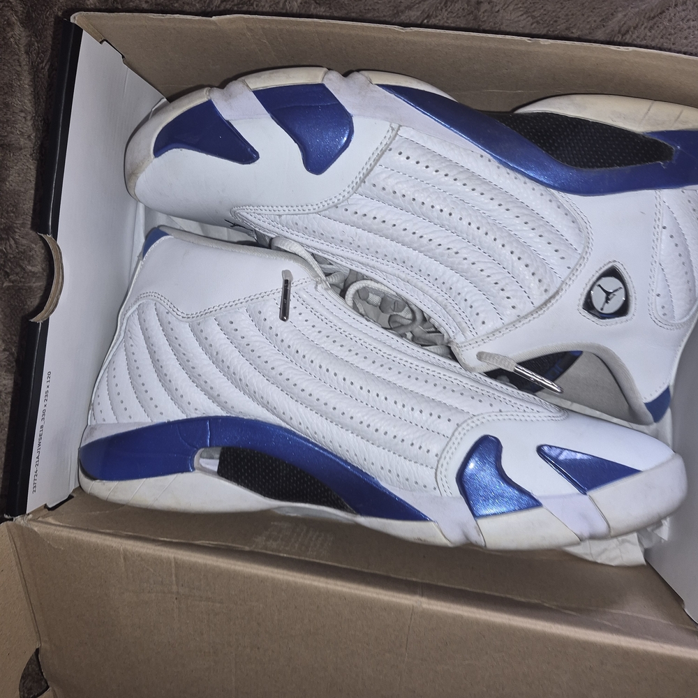 Jordan White and Blue High-Top Sneakers
